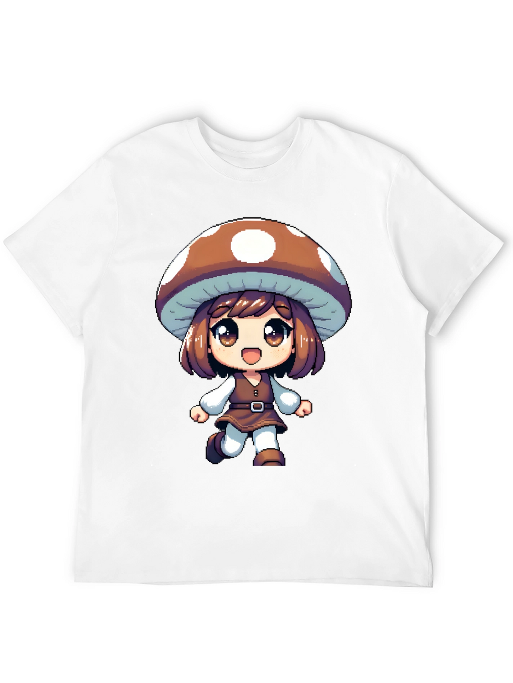 Mushroom Girl Black T-Shirt Anime Pixel Art
