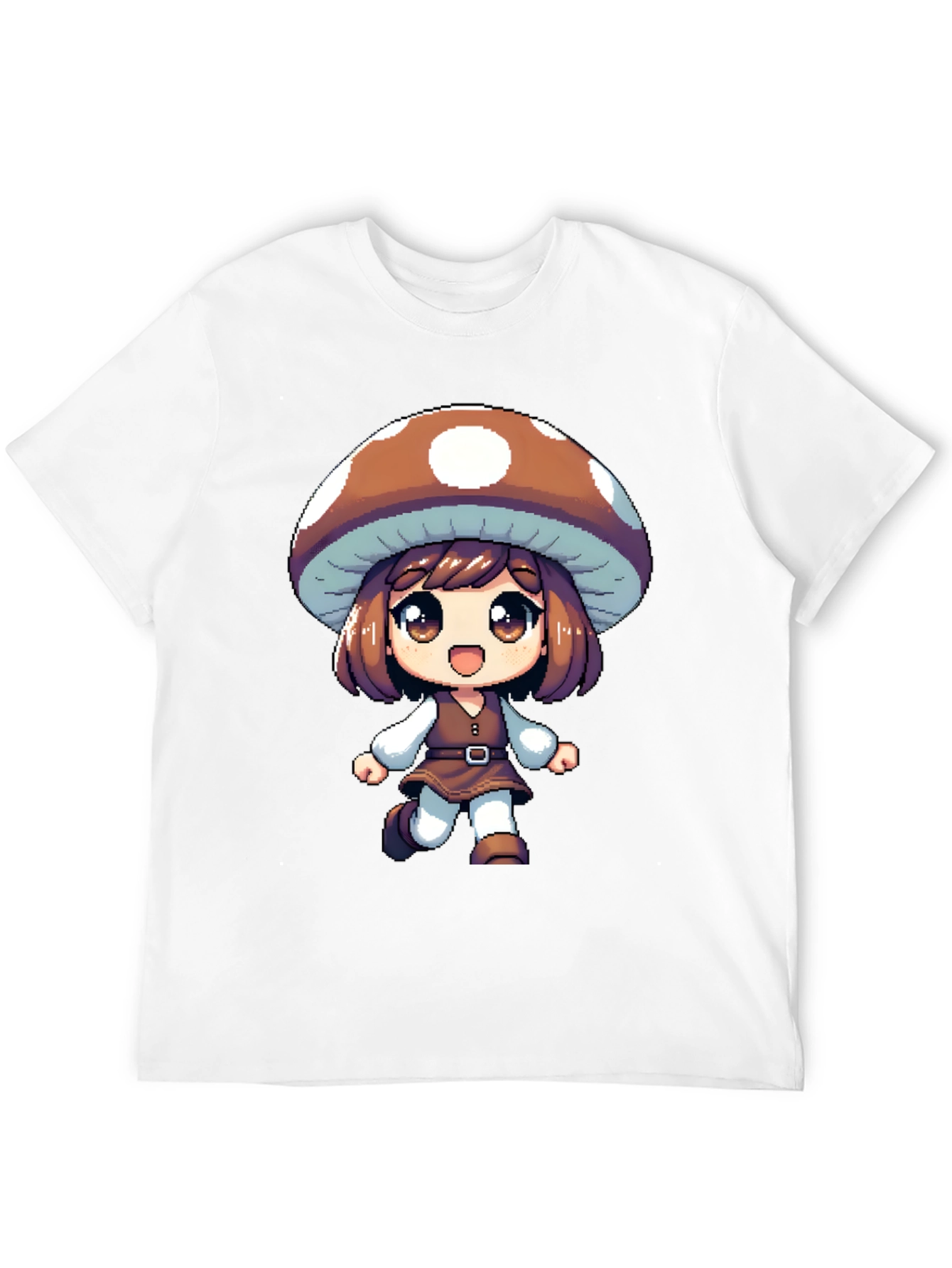 Mushroom Girl Black T-Shirt Anime Pixel Art