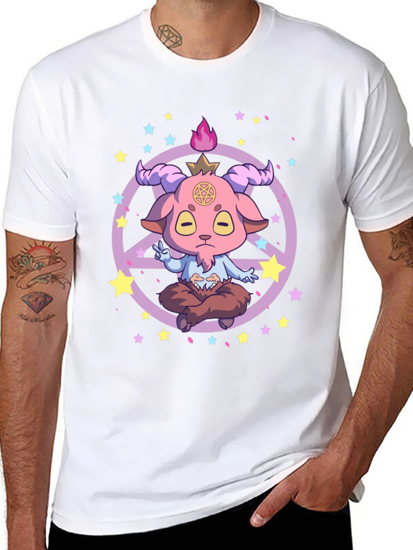 Baphomet Goat Peace Sign Graphic Tee