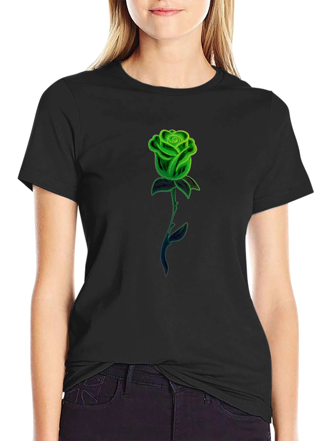 Green Rose Graphic Tee - Mens Black T-Shirt