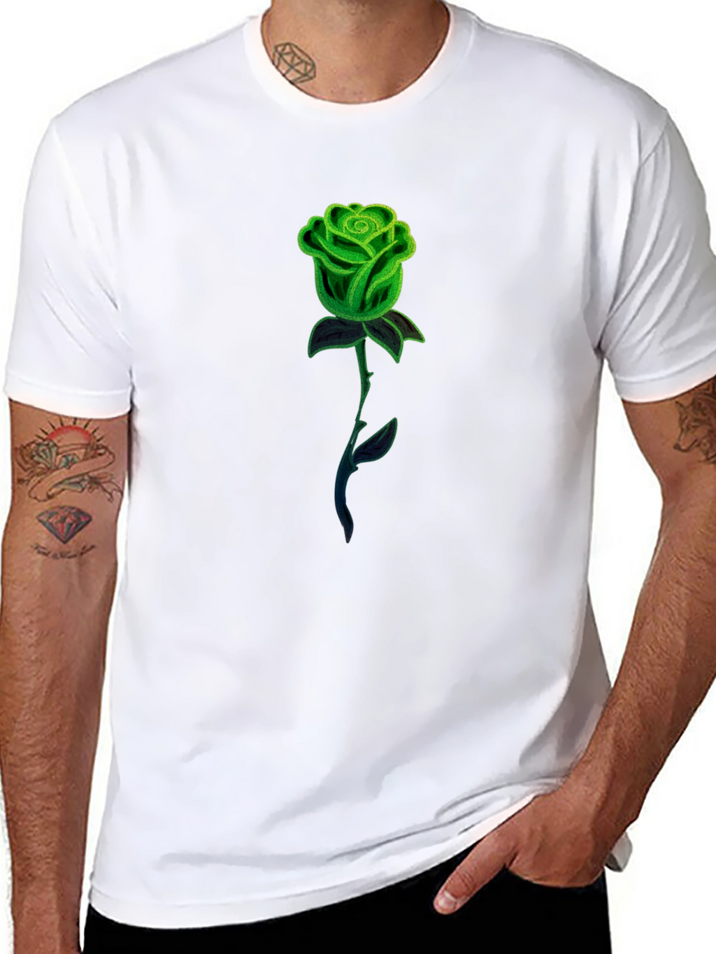 Green Rose Graphic Tee - Mens Black T-Shirt