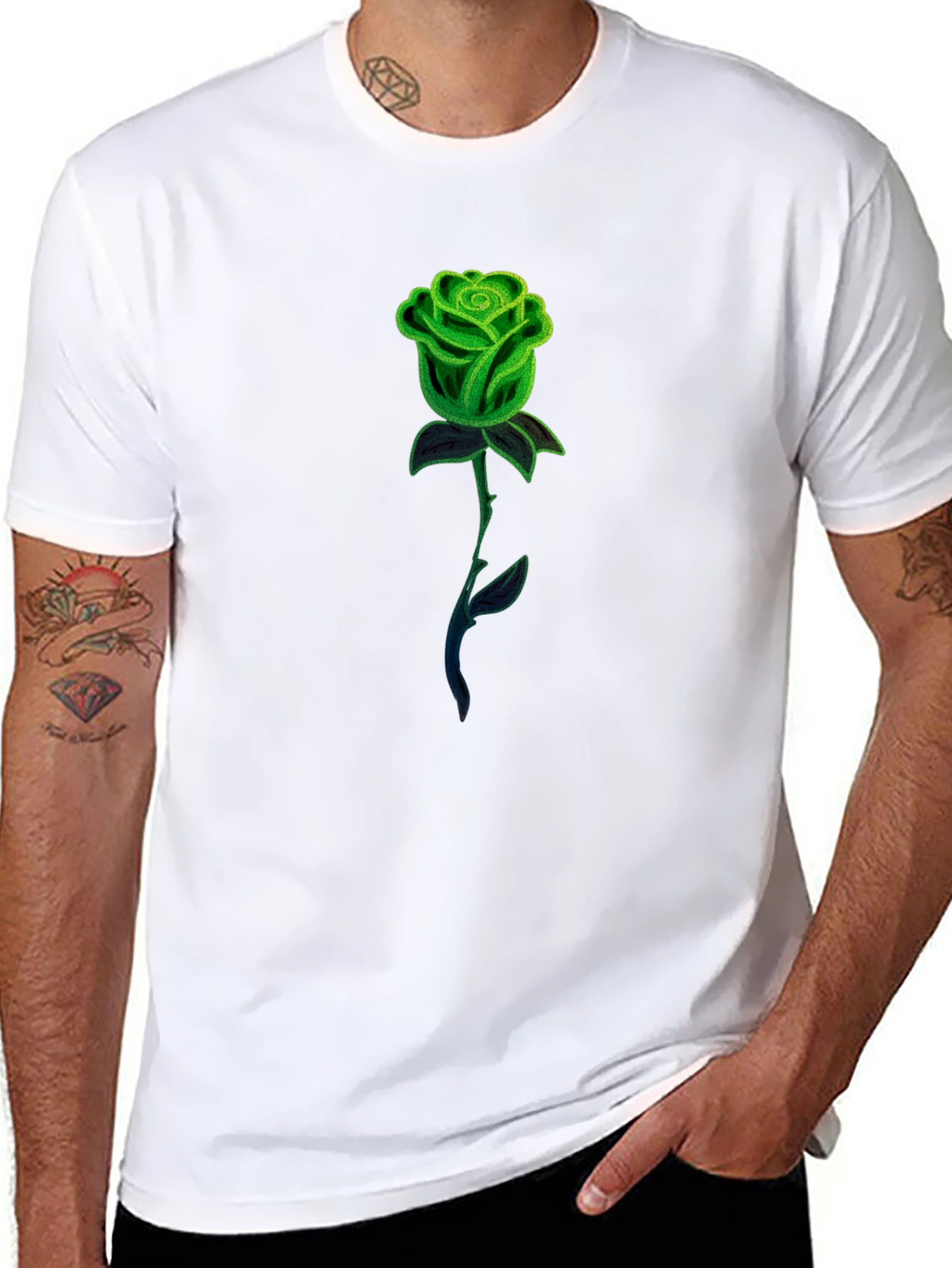 Green Rose Graphic Tee - Mens Black T-Shirt