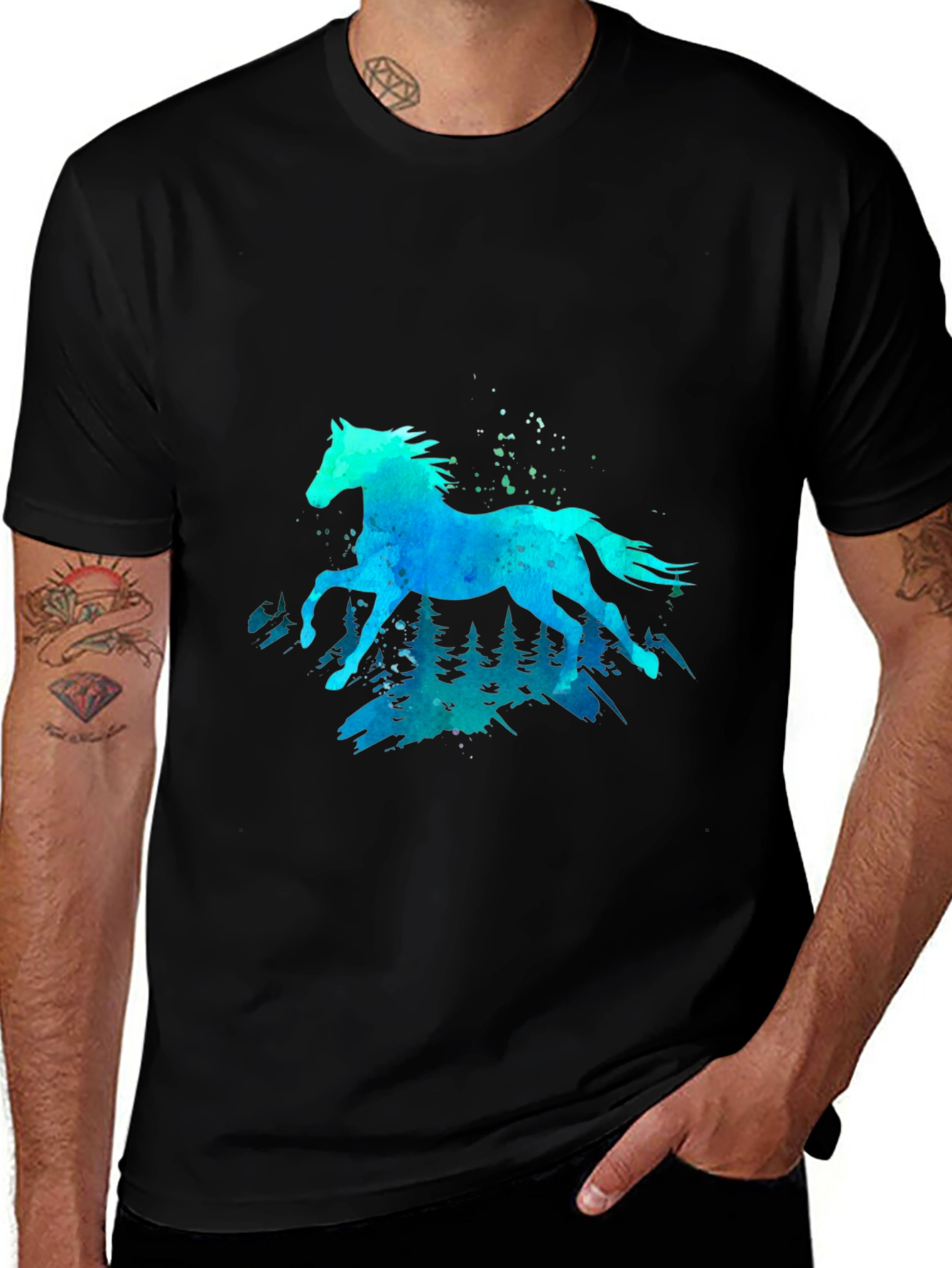Watercolor Horse Graphic Tee - Black