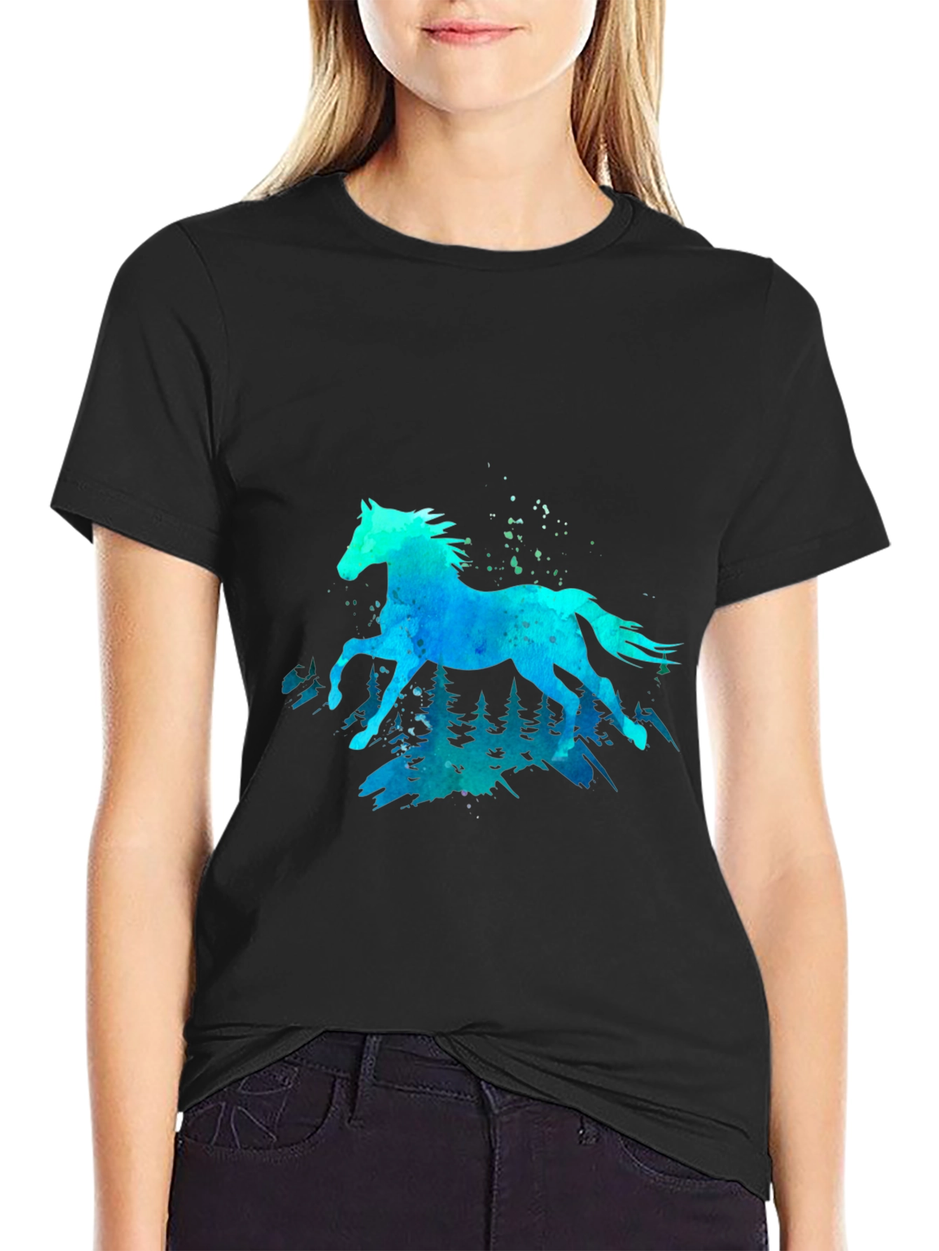 Watercolor Horse Graphic Tee - Black