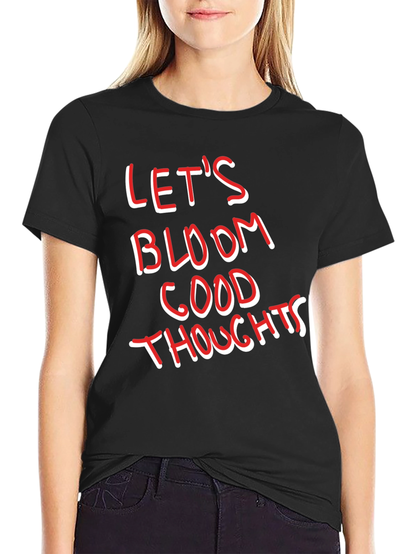 Lets Bloom Good Thoughts Graphic Tee - Black