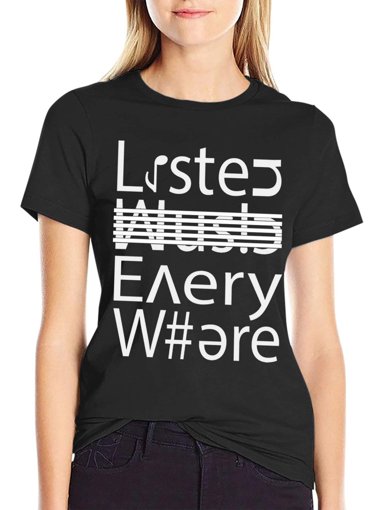 Listen Music Everywhere Black Graphic Tee