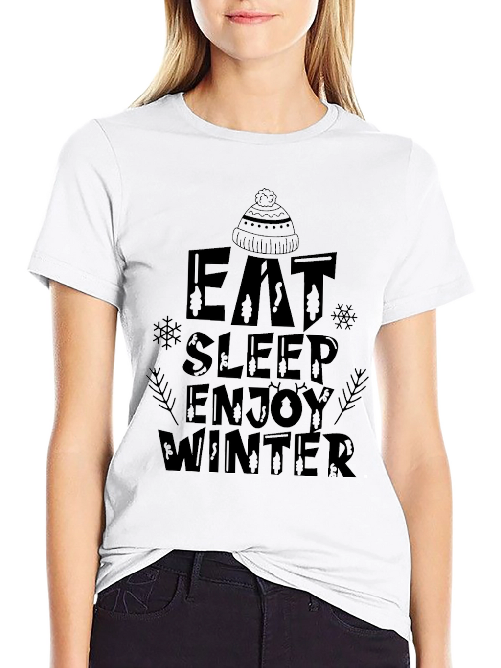 Eat Sleep Enjoy Winter Graphic Tee - Black