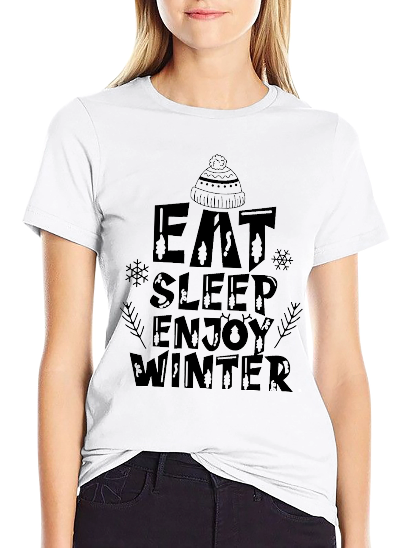 Eat Sleep Enjoy Winter Graphic Tee - Black