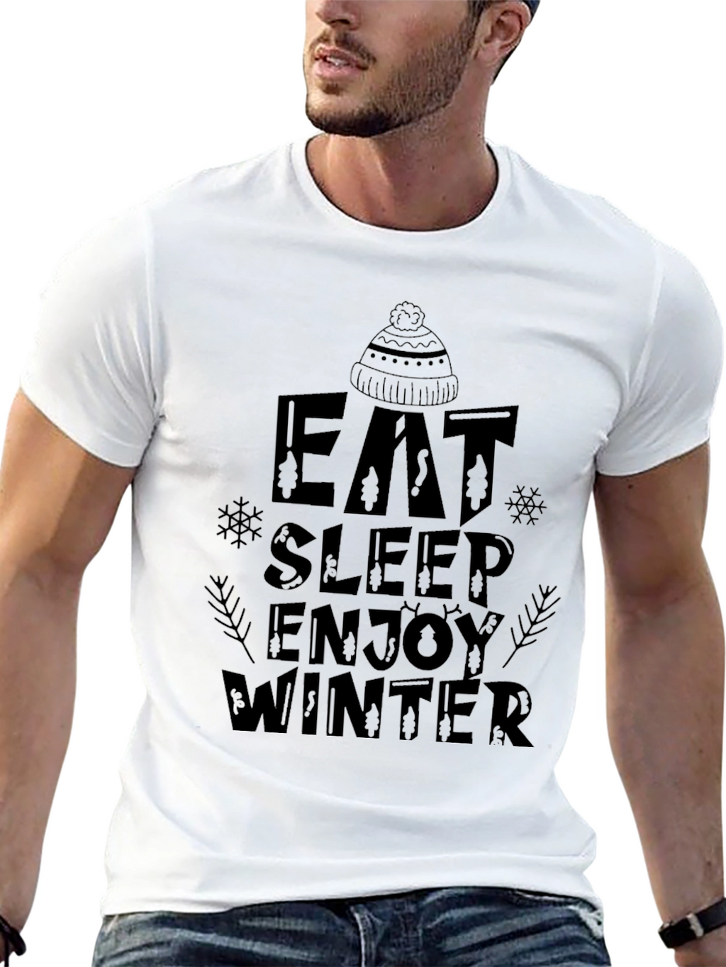 Eat Sleep Enjoy Winter Graphic Tee - Black