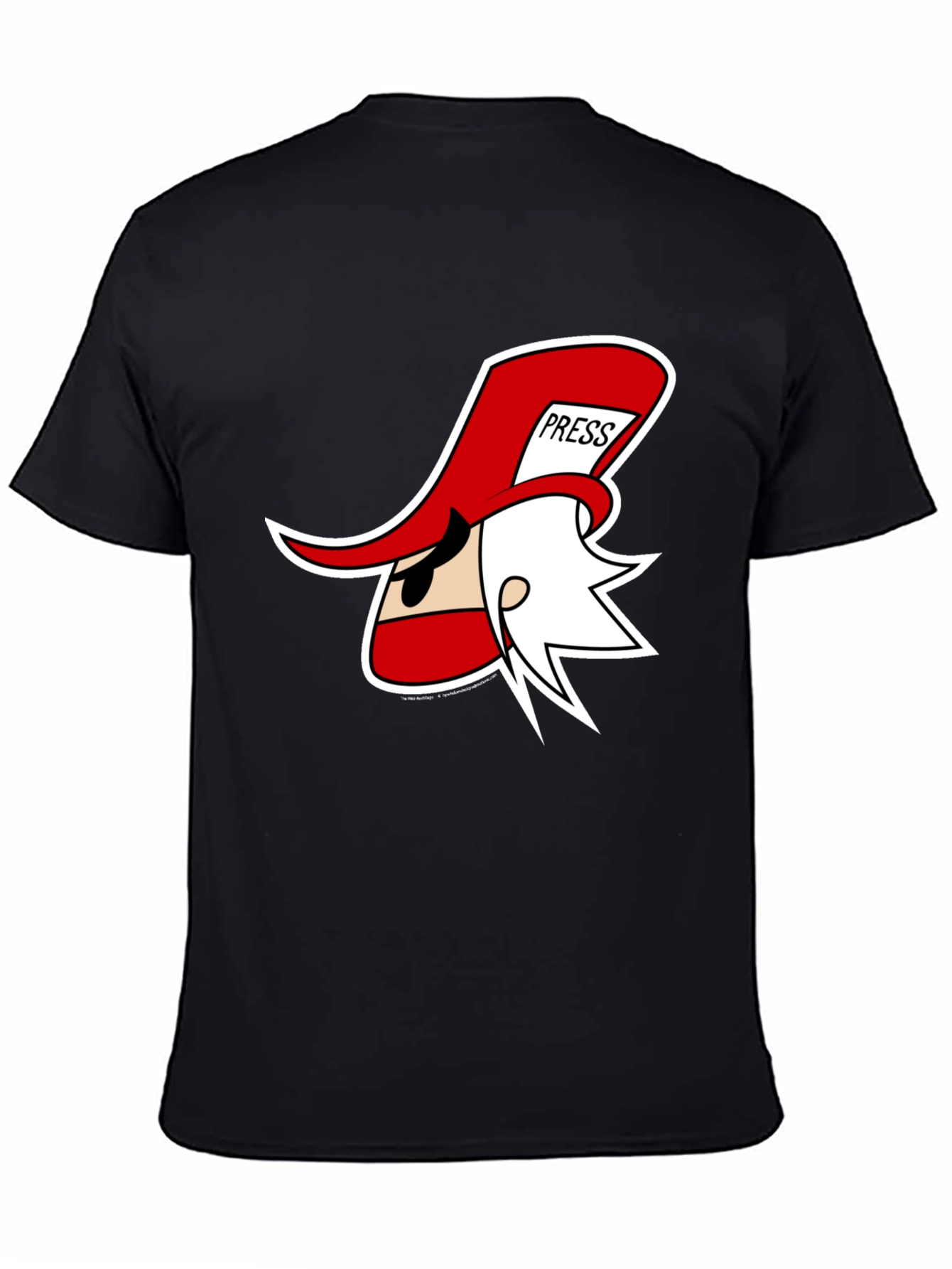Cartoon Press Hat Man Black T-Shirt