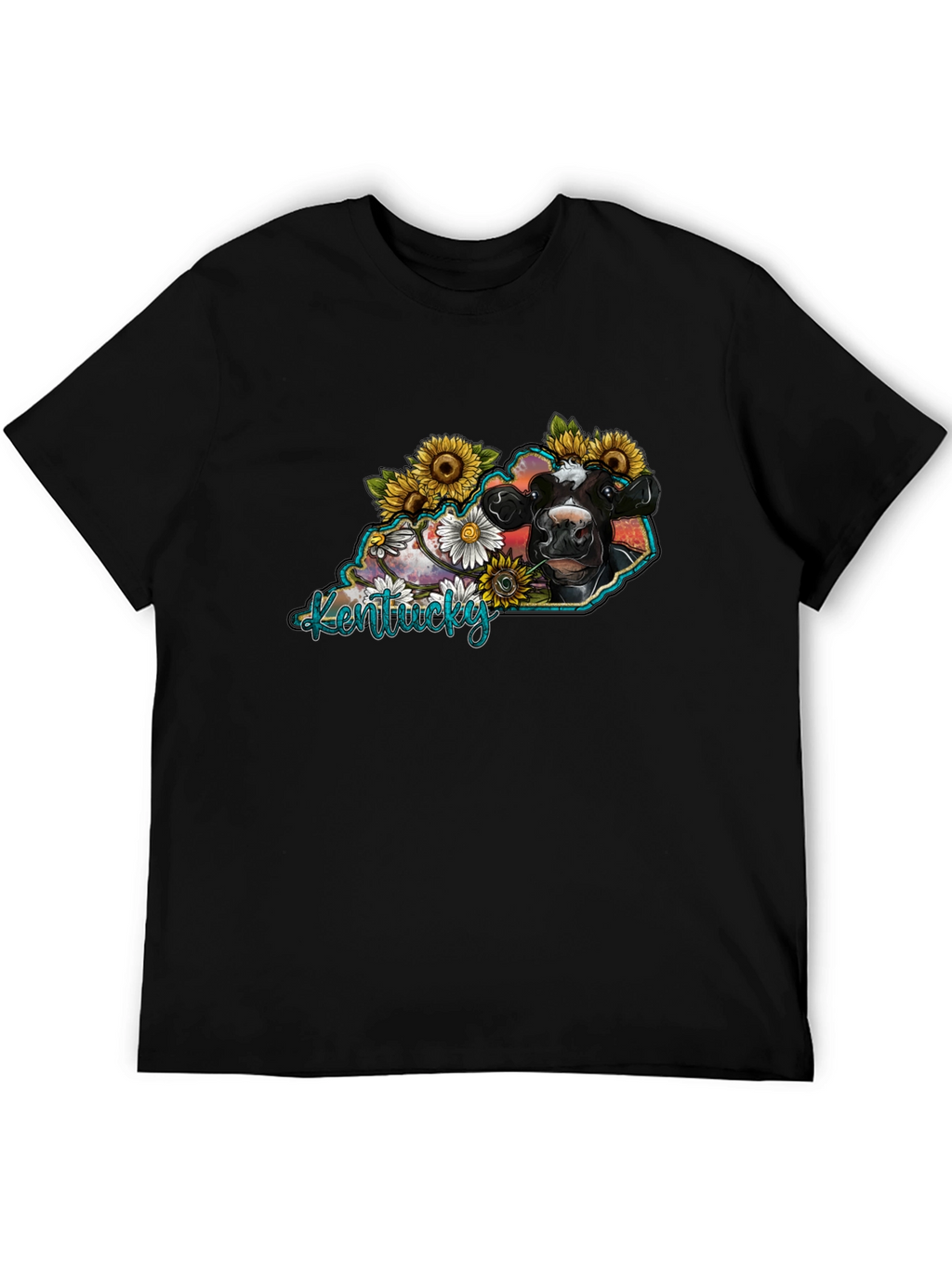 Kentucky Cow Sunflower Graphic T-Shirt