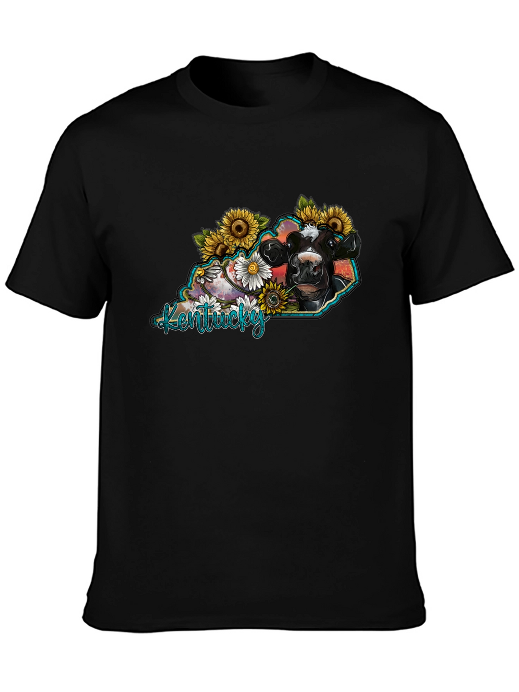Kentucky Cow Sunflower Graphic T-Shirt