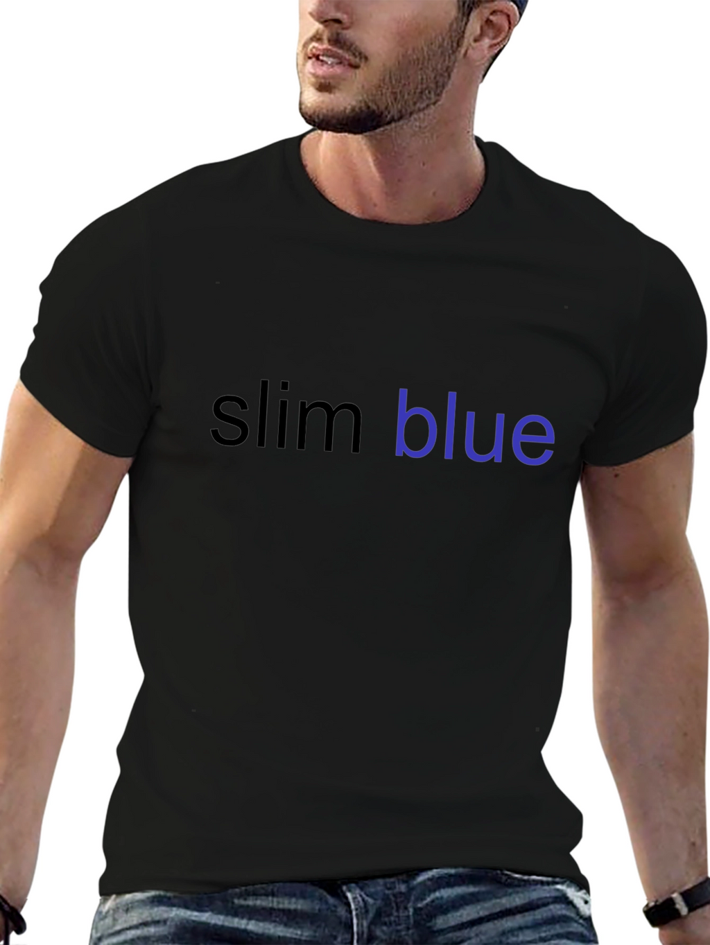 Slim Blue Text Graphic T-Shirt