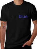 Slim Blue Text Graphic T-Shirt