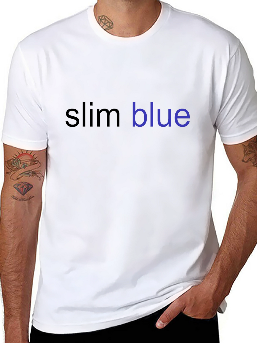 Slim Blue Text Graphic T-Shirt