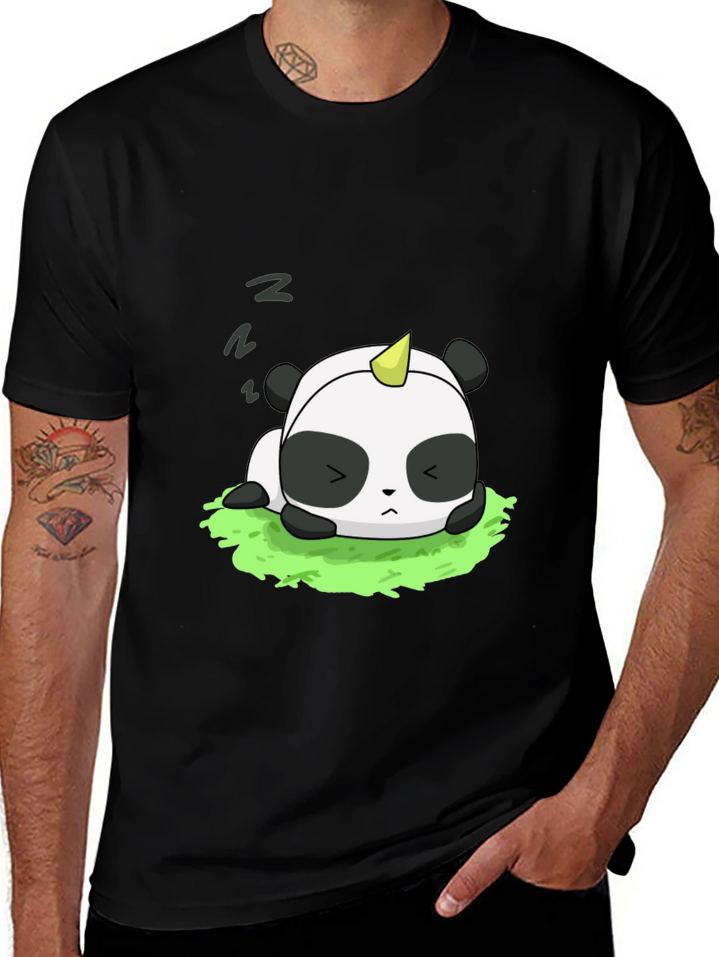 Cute Panda Unicorn Black T-Shirt