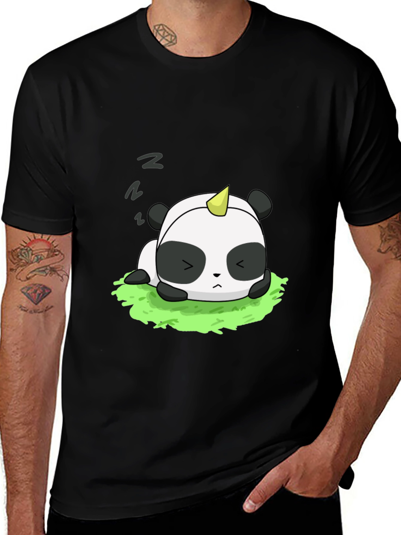 Cute Panda Unicorn Black T-Shirt