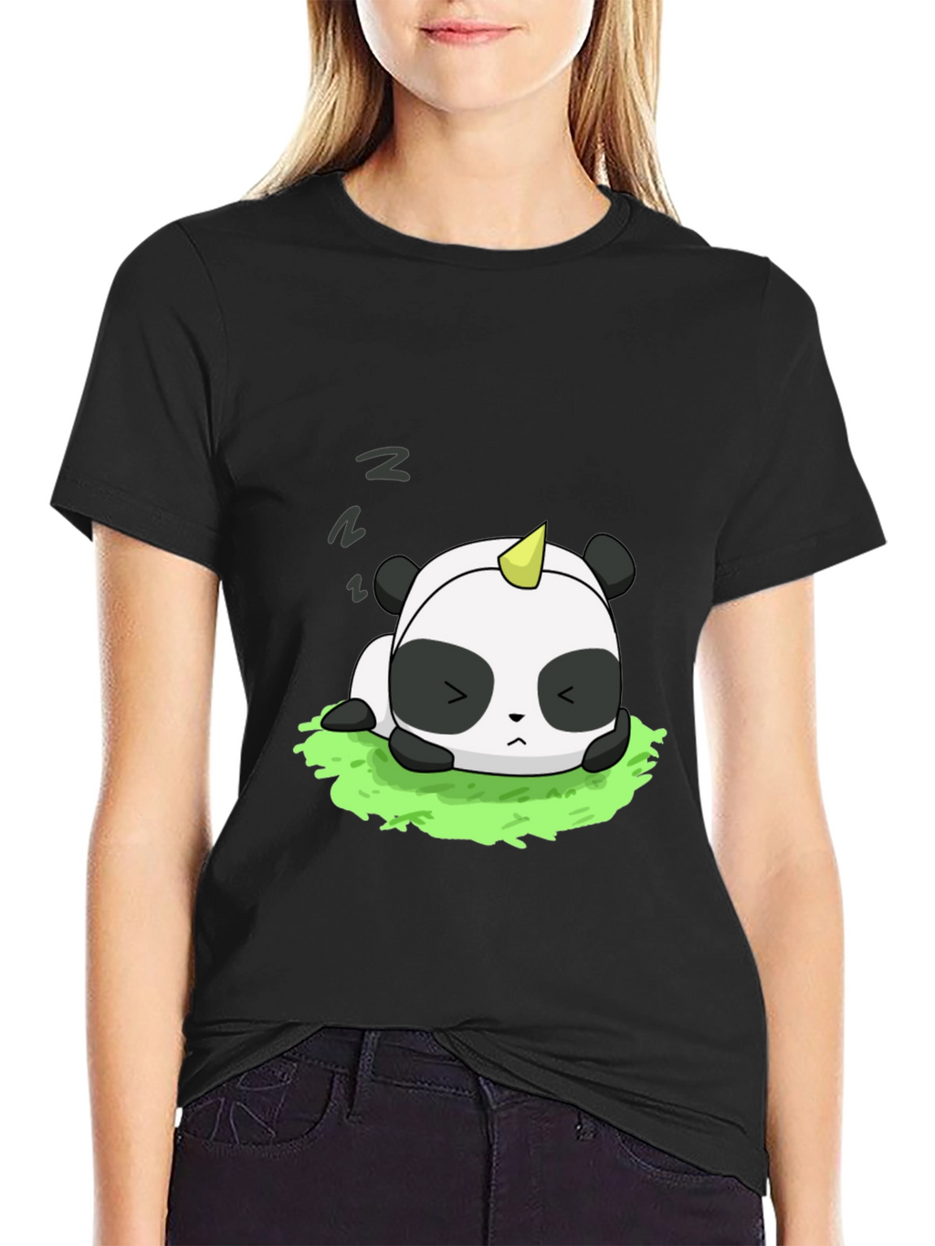 Cute Panda Unicorn Black T-Shirt