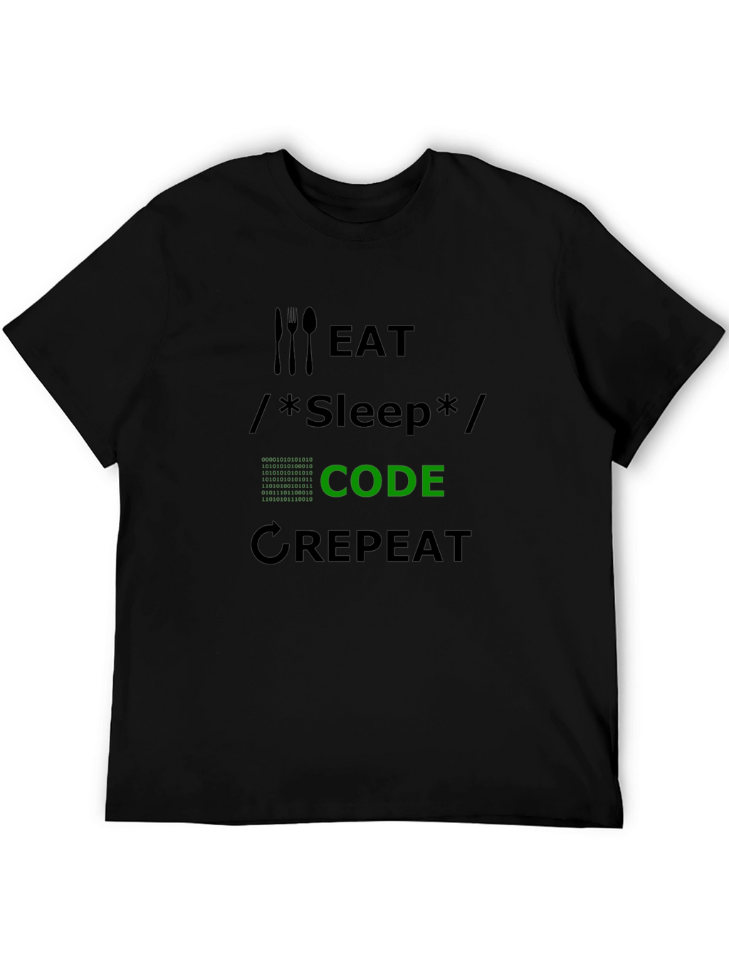 Eat Sleep Code Repeat Black T-Shirt Coder Programmer Tee