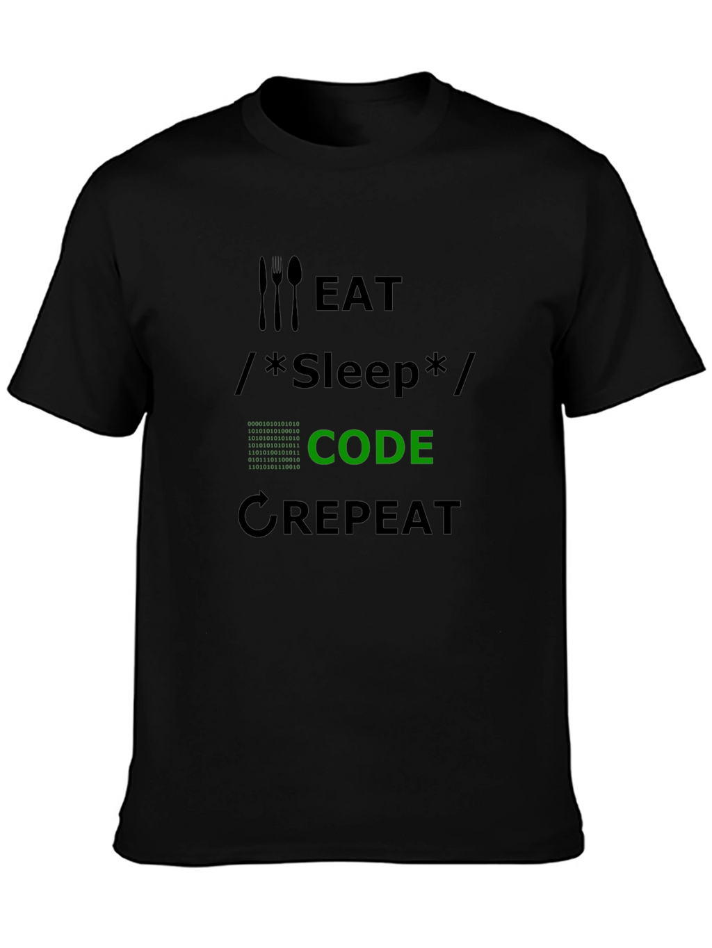 Eat Sleep Code Repeat Black T-Shirt Coder Programmer Tee