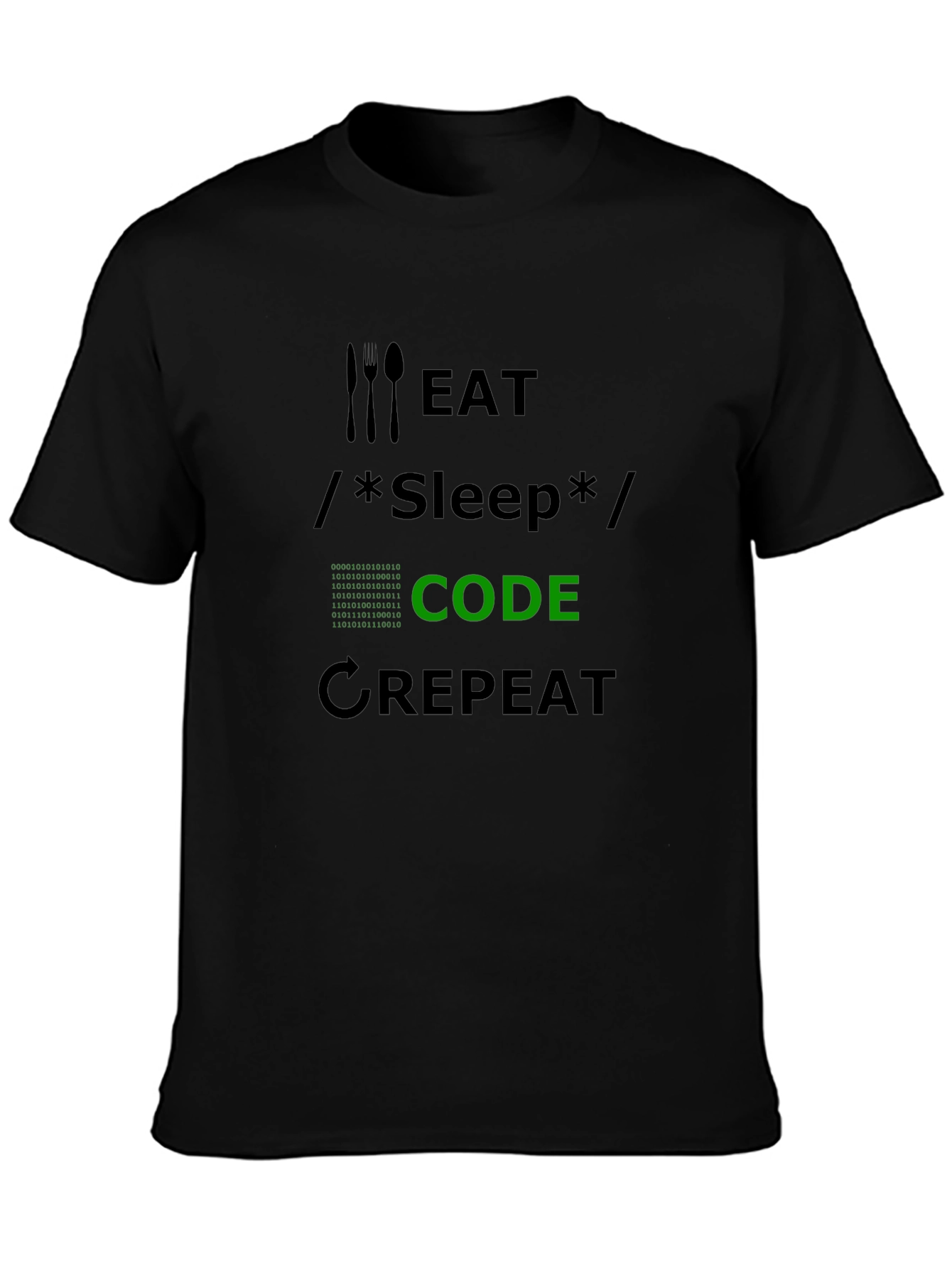 Eat Sleep Code Repeat Black T-Shirt Coder Programmer Tee