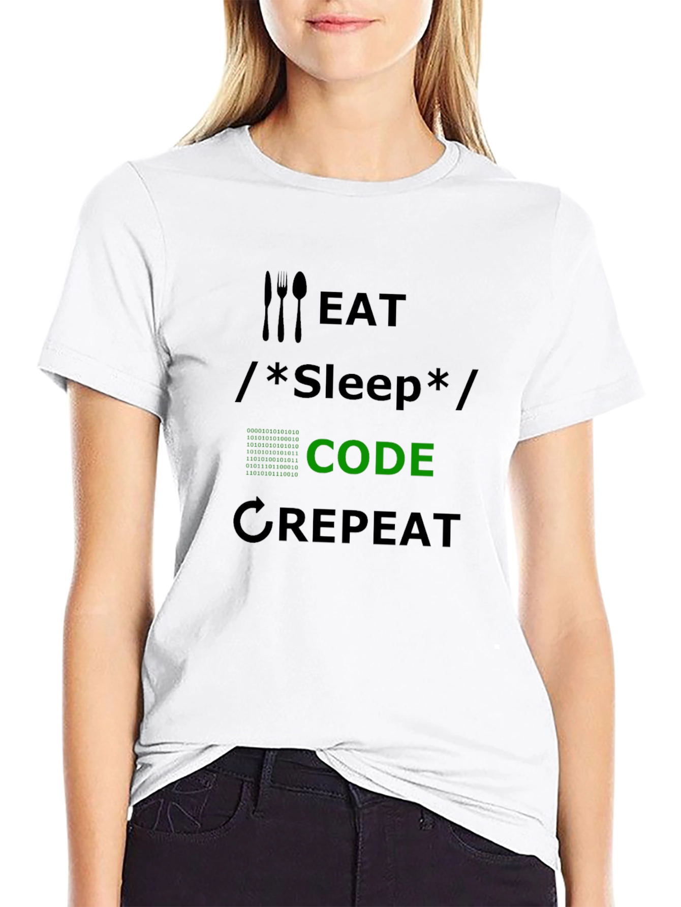 Eat Sleep Code Repeat Black T-Shirt Coder Programmer Tee