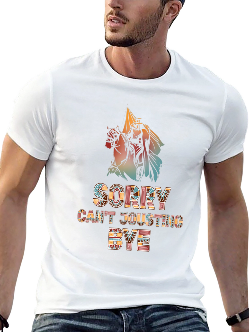 Funny Sorry Cant Jousting Bye Mens Black T-Shirt