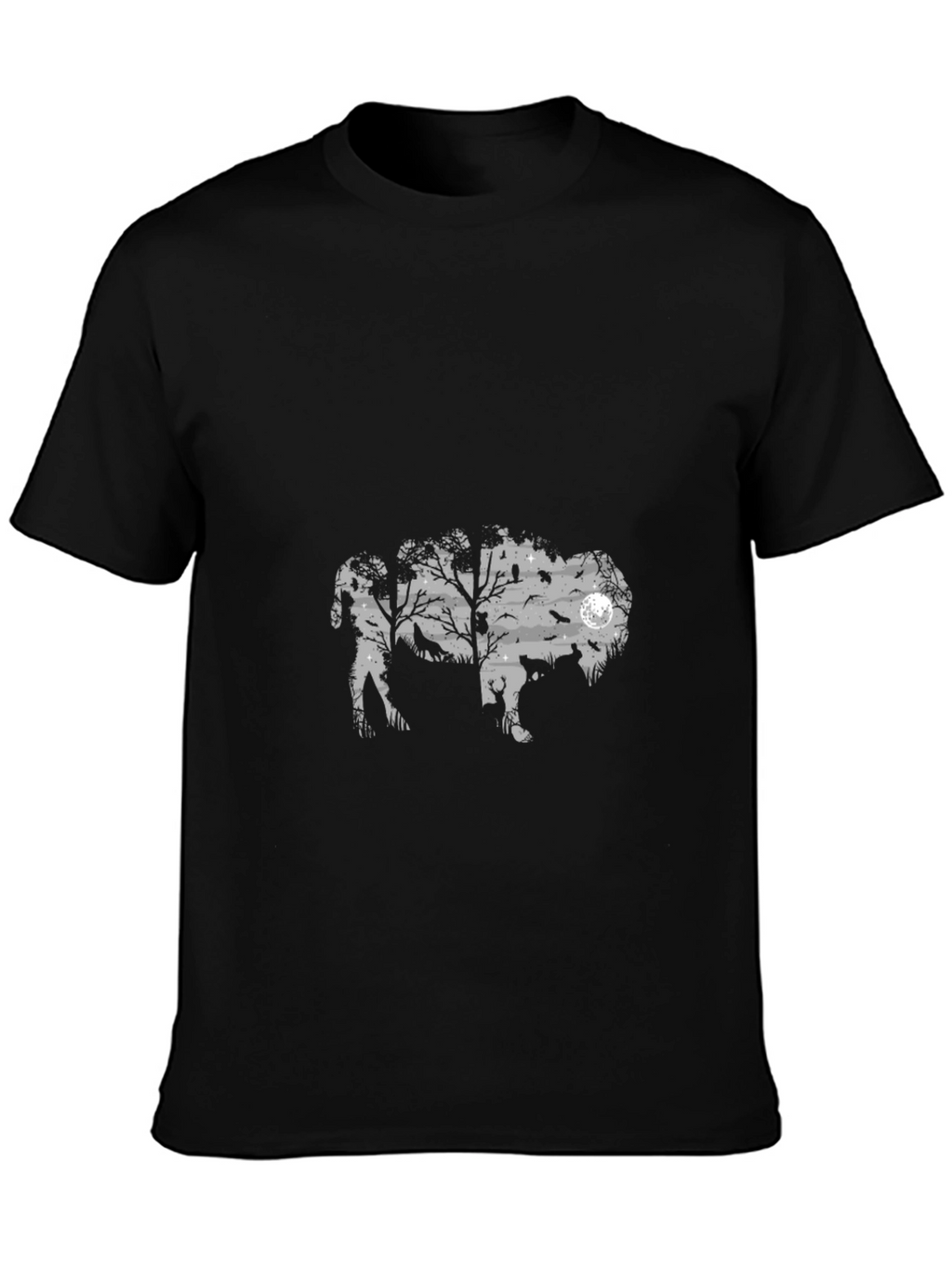 Mens Black Graphic T-Shirt - Wildlife Silhouette