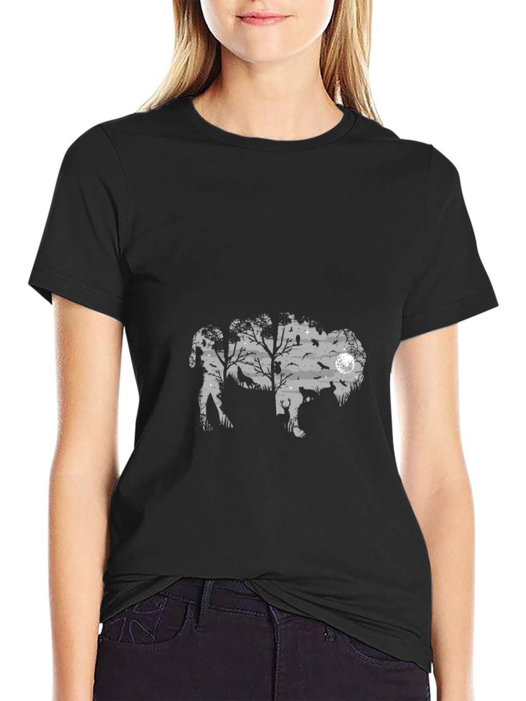 Mens Black Graphic T-Shirt - Wildlife Silhouette