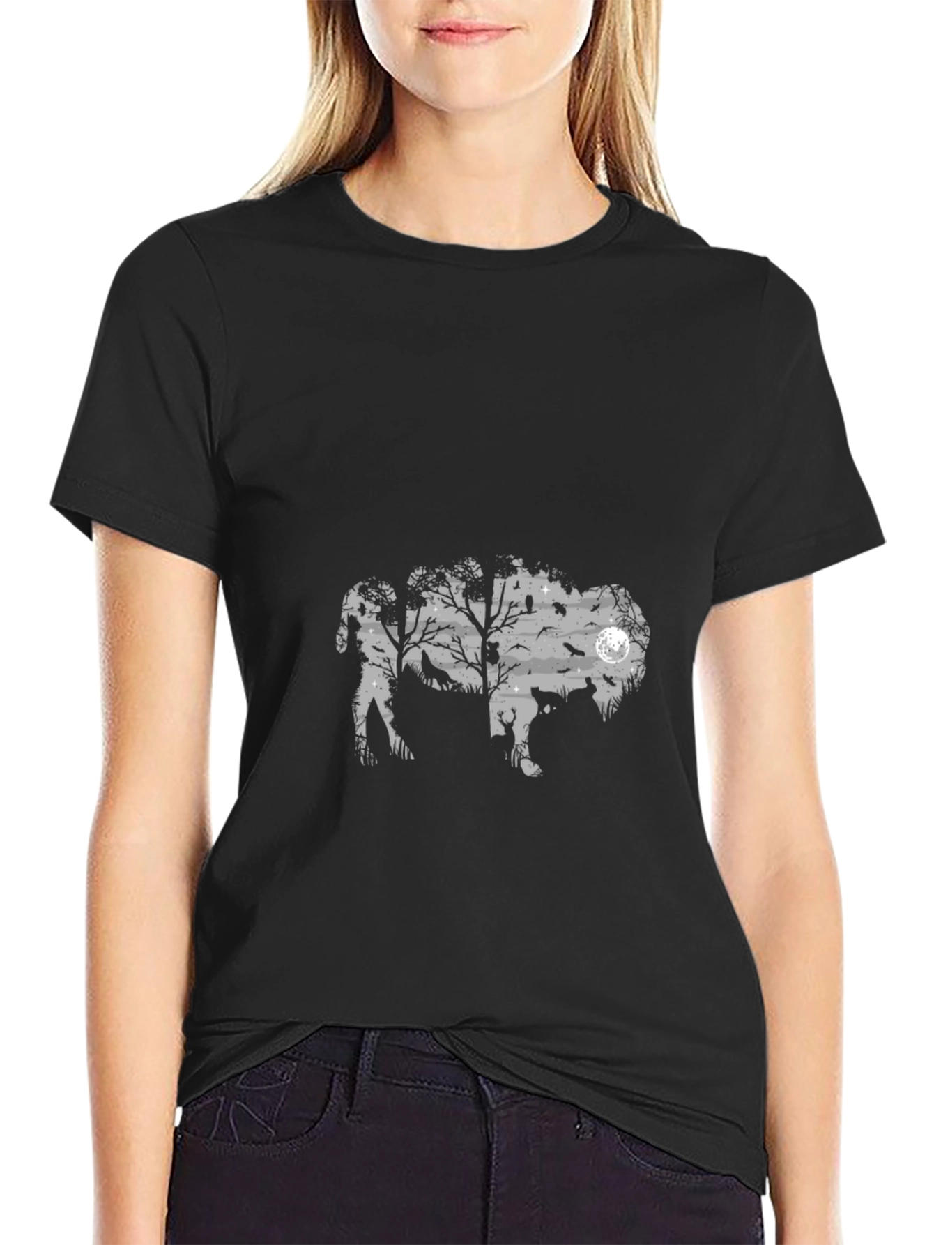 Mens Black Graphic T-Shirt - Wildlife Silhouette