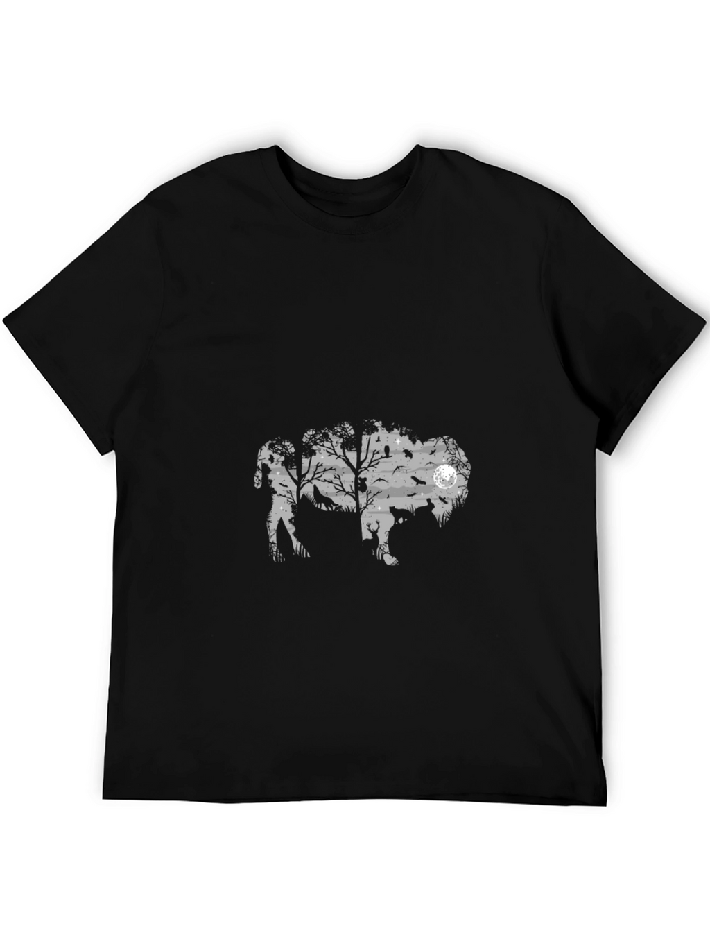 Mens Black Graphic T-Shirt - Wildlife Silhouette