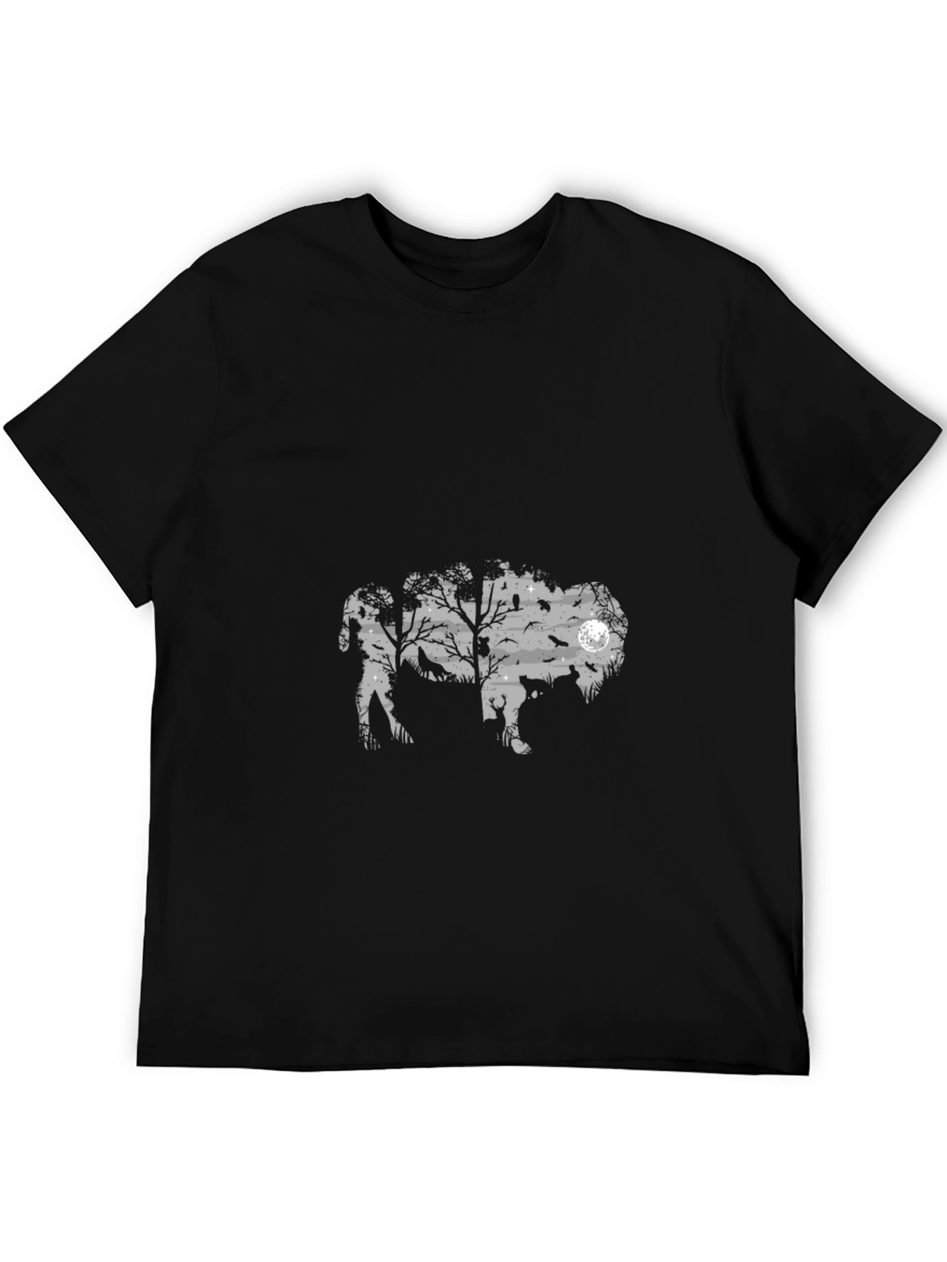 Mens Black Graphic T-Shirt - Wildlife Silhouette