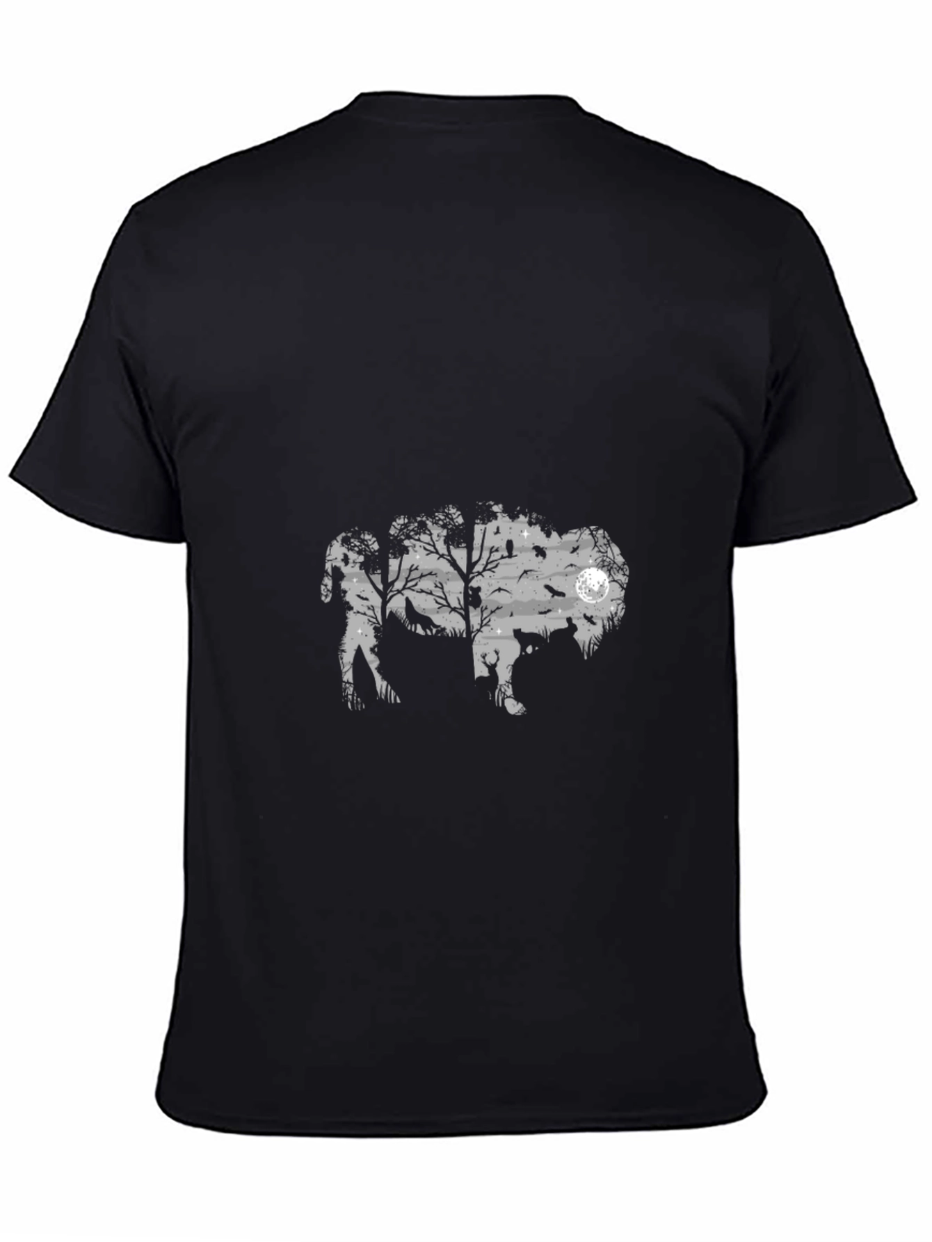 Mens Black Graphic T-Shirt - Wildlife Silhouette