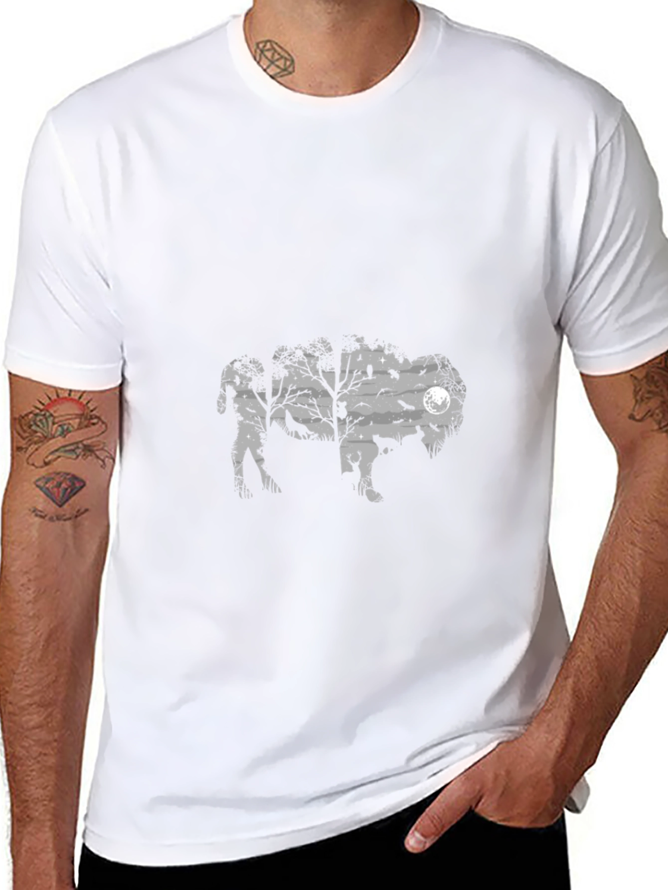 Mens Black Graphic T-Shirt - Wildlife Silhouette