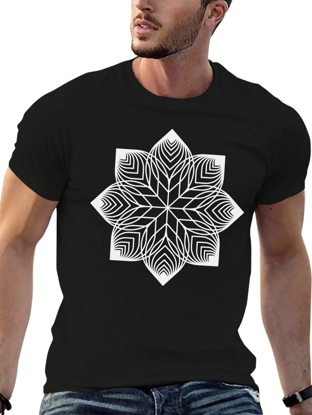Geometric Mandala Graphic Tee - Modern Black T-Shirt