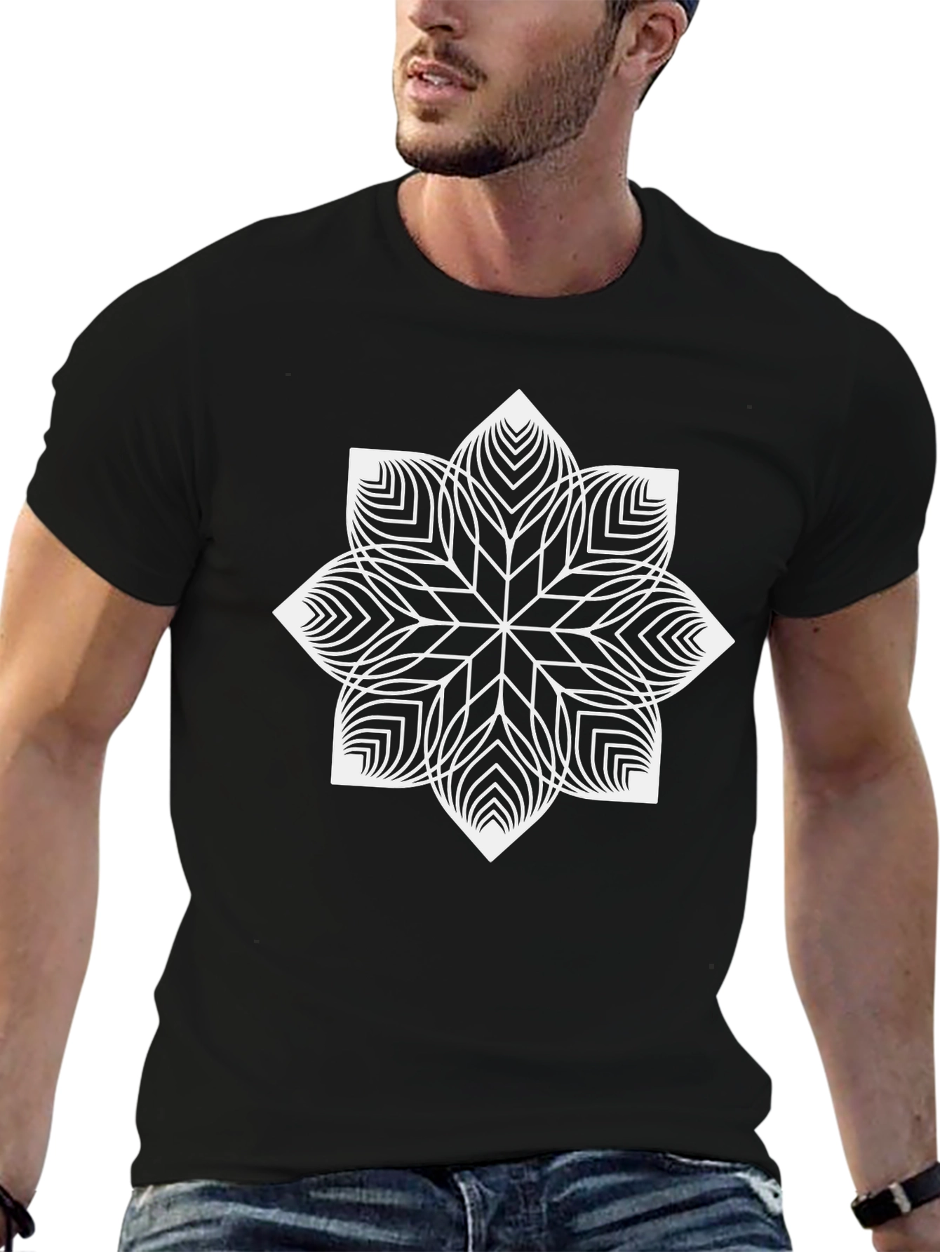 Geometric Mandala Graphic Tee - Modern Black T-Shirt