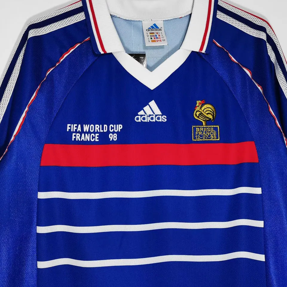 1998 France Home Long Sleeve Retro Soccer Jersey Detail 2