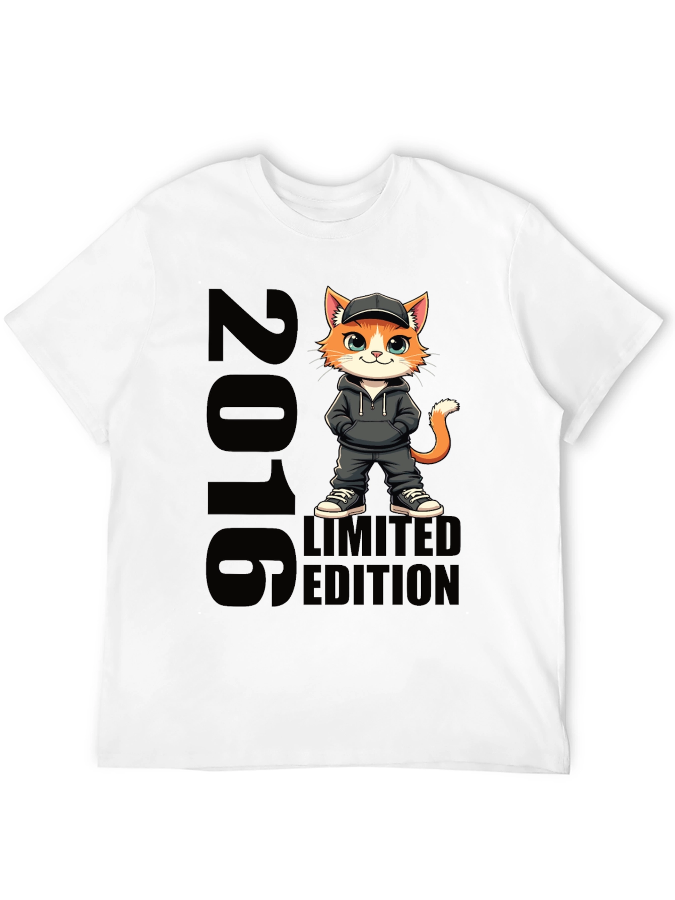 Limited Edition 2016 Cat Cartoon Black T-Shirt