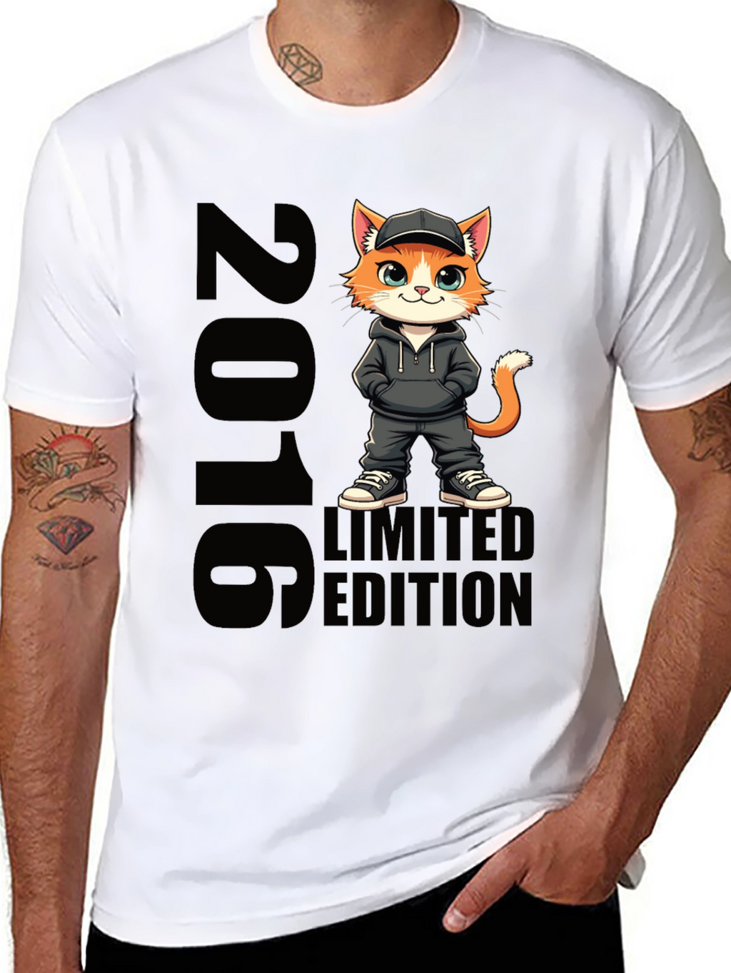 Limited Edition 2016 Cat Cartoon Black T-Shirt
