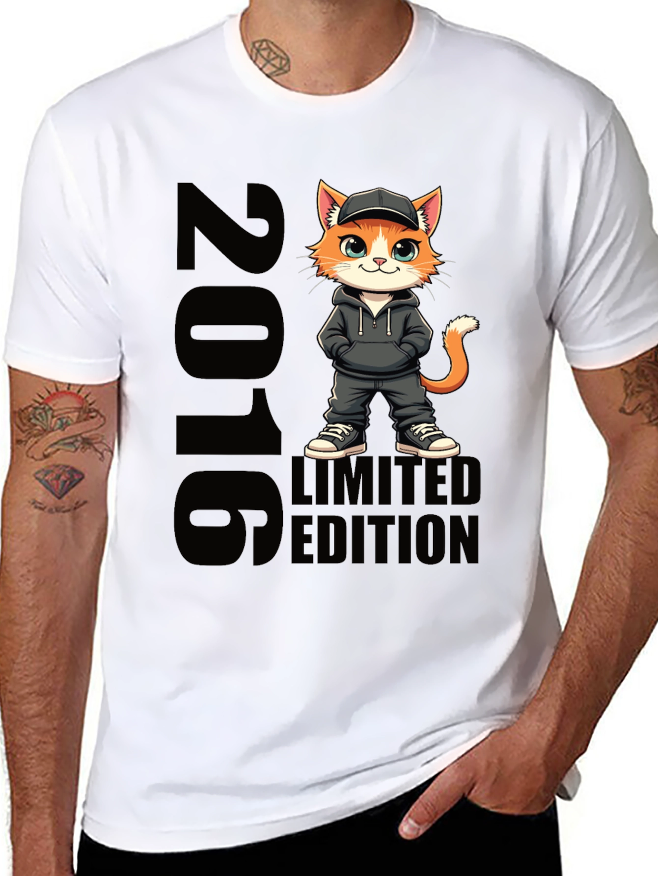 Limited Edition 2016 Cat Cartoon Black T-Shirt