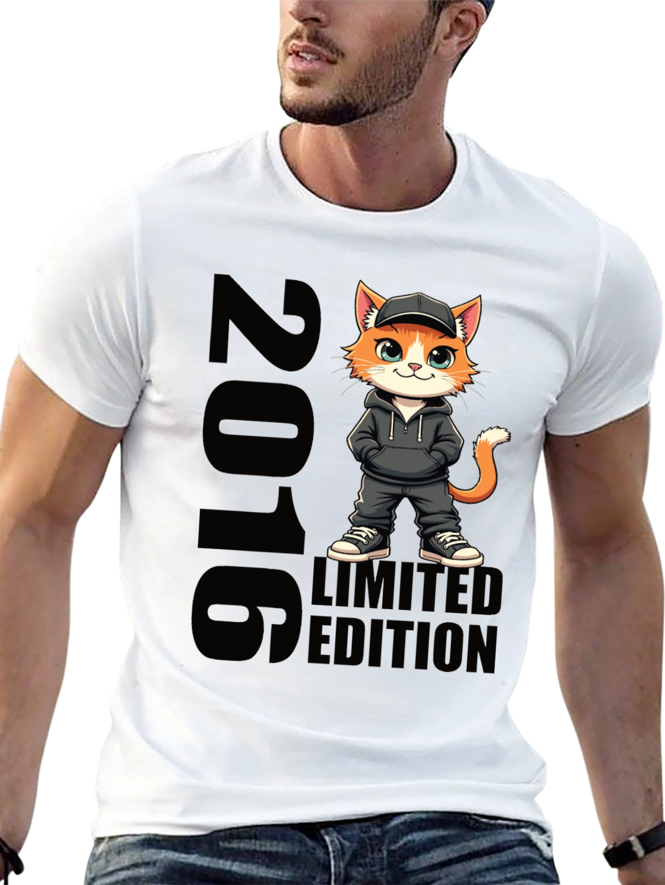 Limited Edition 2016 Cat Cartoon Black T-Shirt