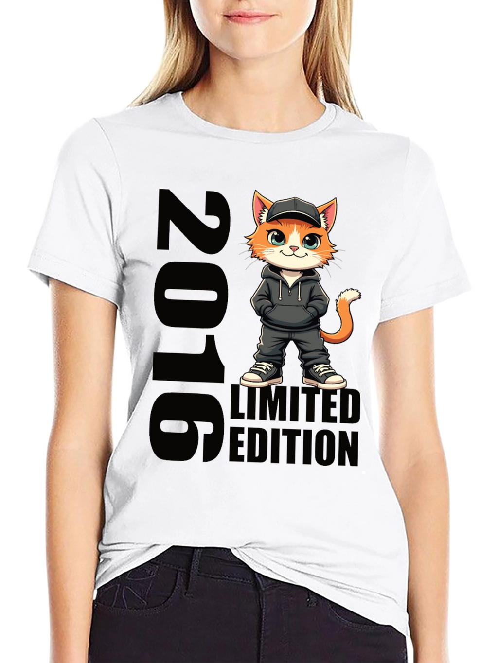 Limited Edition 2016 Cat Cartoon Black T-Shirt