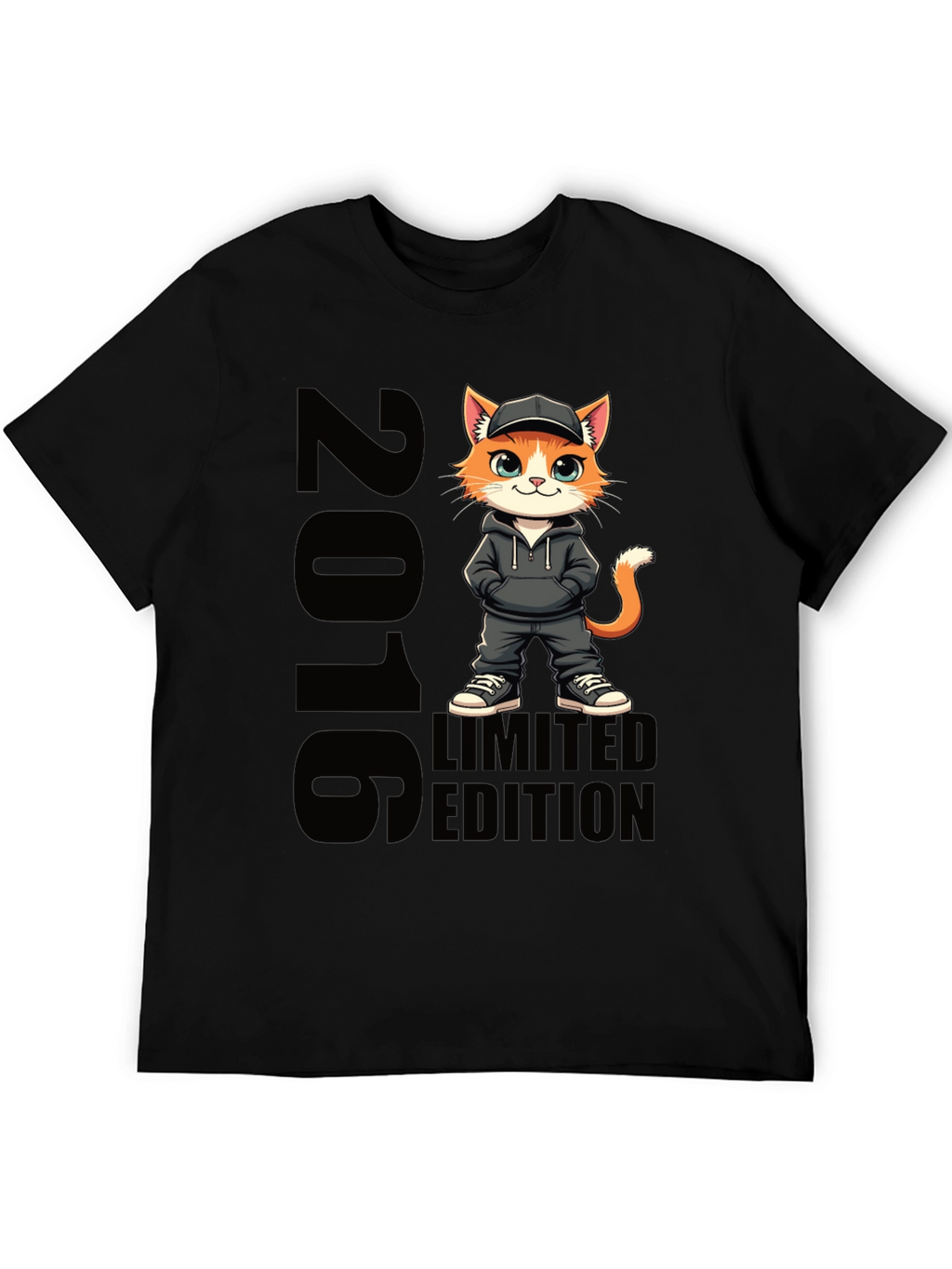 Limited Edition 2016 Cat Cartoon Black T-Shirt