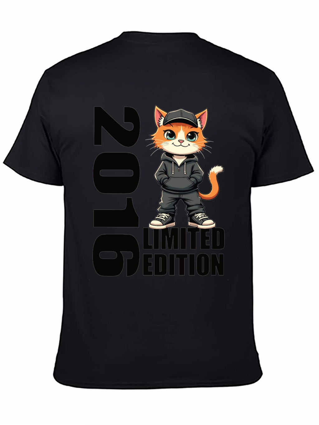 Limited Edition 2016 Cat Cartoon Black T-Shirt