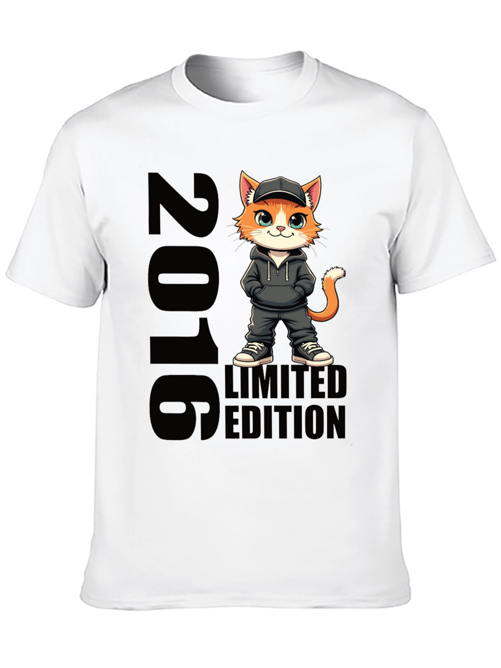 Limited Edition 2016 Cat Cartoon Black T-Shirt