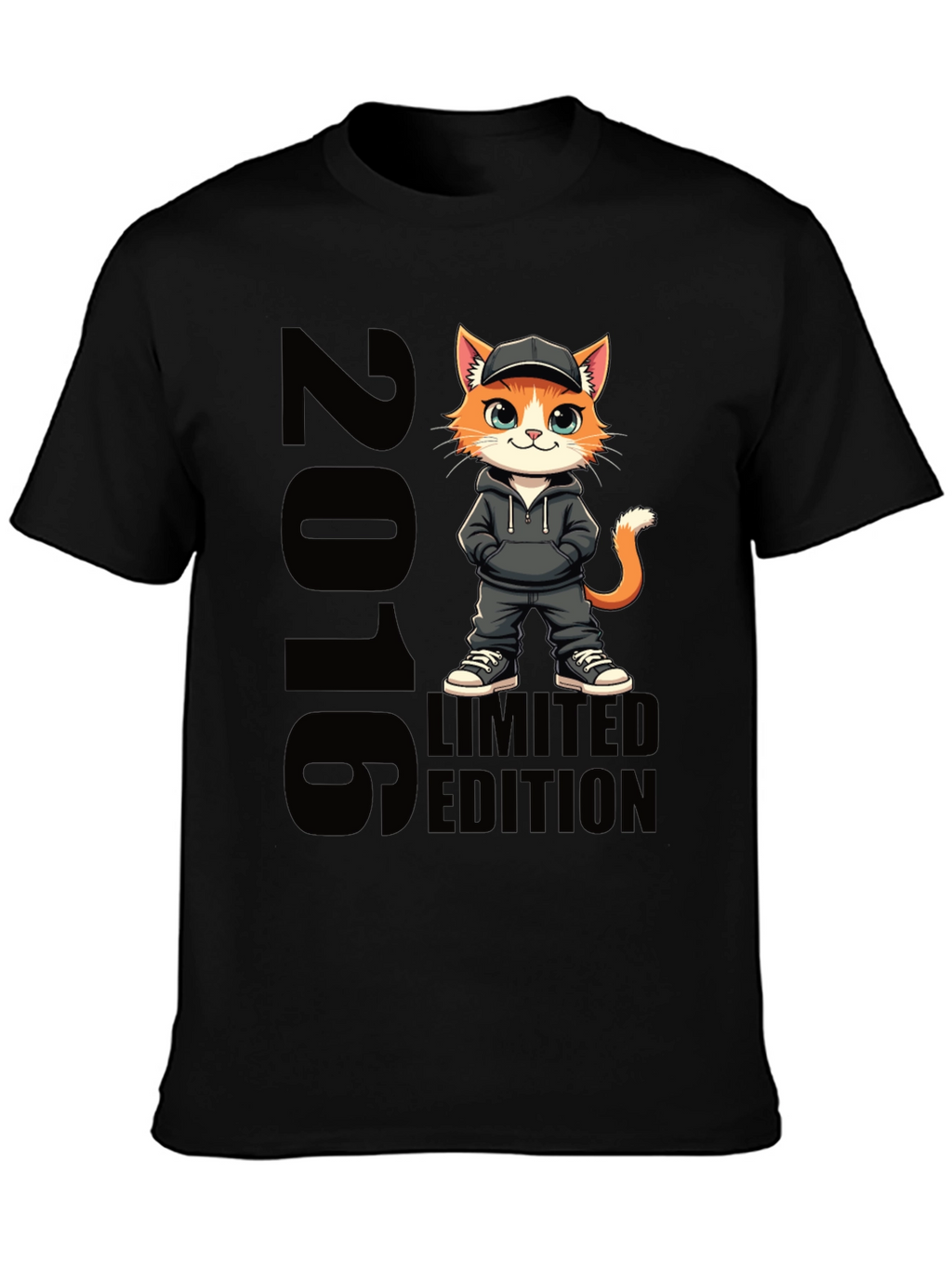 Limited Edition 2016 Cat Cartoon Black T-Shirt