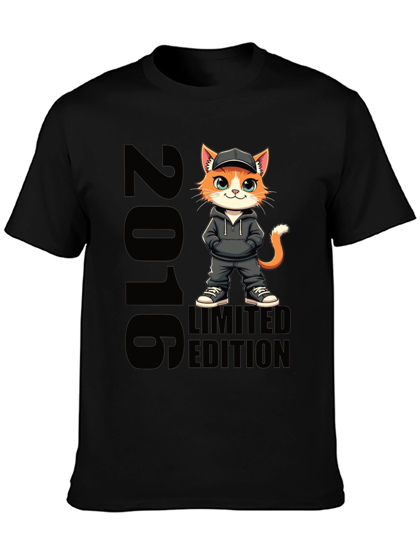 Limited Edition 2016 Cat Cartoon Black T-Shirt
