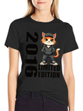 Limited Edition 2016 Cat Cartoon Black T-Shirt
