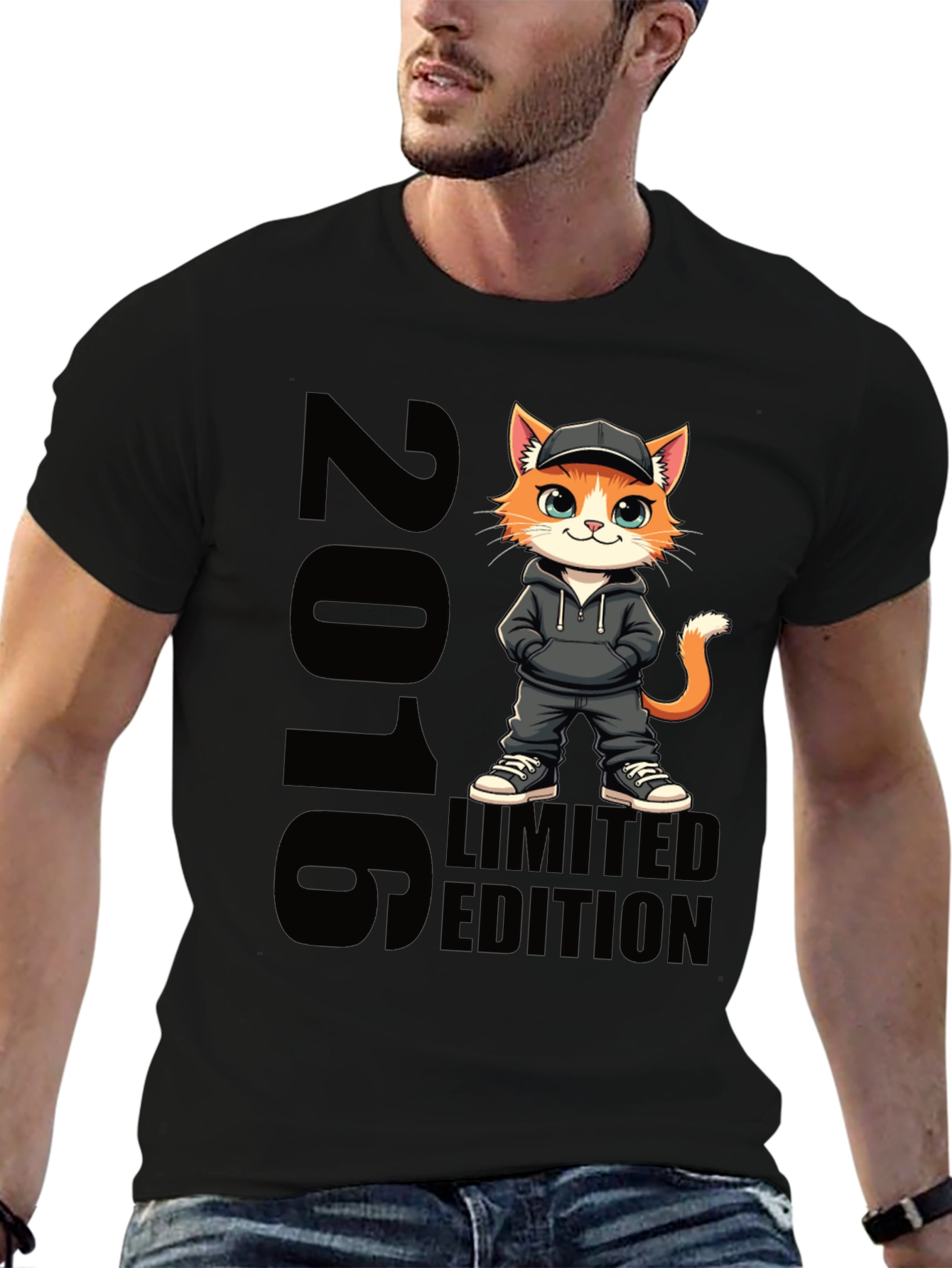 Limited Edition 2016 Cat Cartoon Black T-Shirt