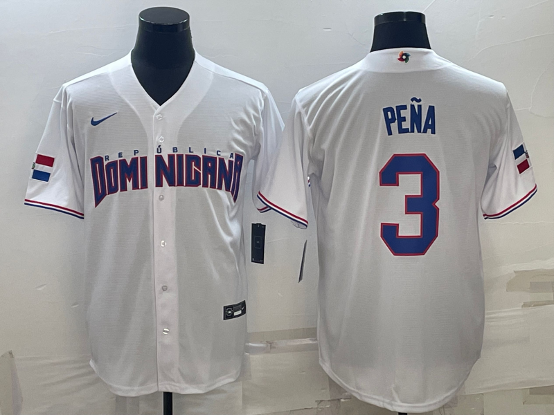 Men's 2023 World Baseball Classic #3 Jeremy Pena Dominican Republic White Jerseys